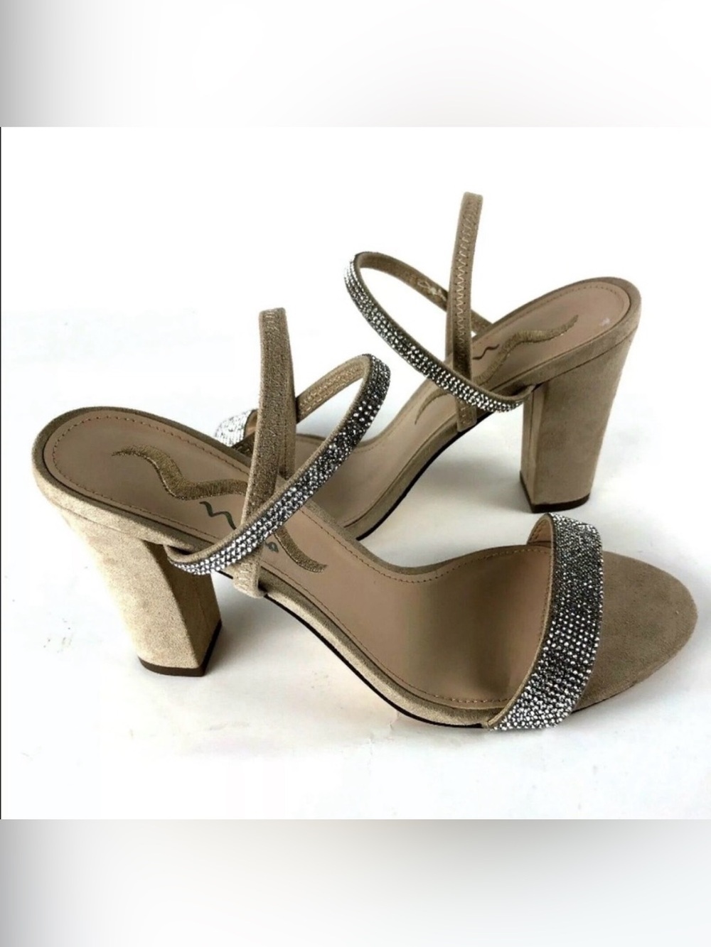 Nina Sanchia 8 Formal sandals block heel nude sparkle strappy rhinestone